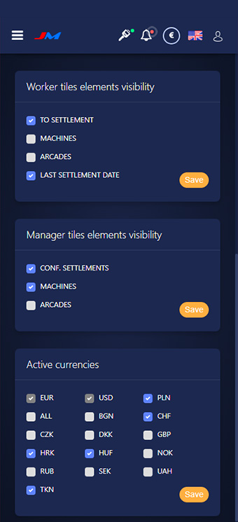 JM Operator - Account settings